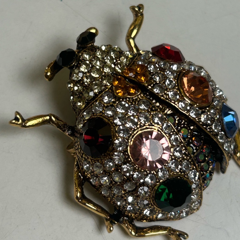 Crystal Multicolor Beetle Brooch - Gold Tone Women Jewelry